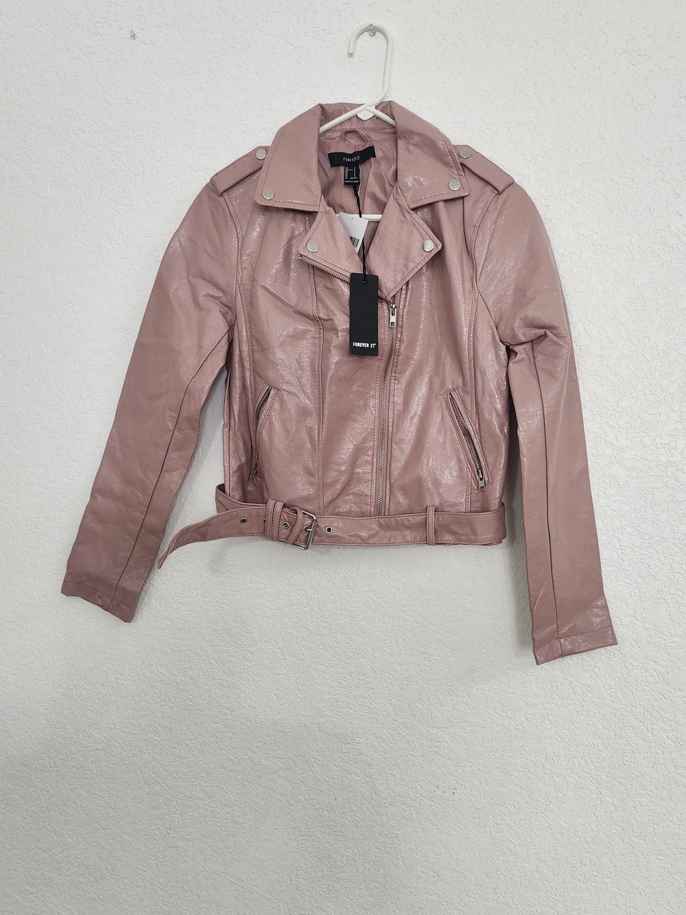 Forever 21 Rose Pink Faux Leather Moto Jacket Women's Saiz Small